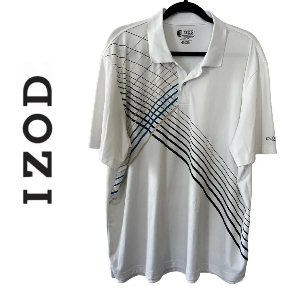 Izod Golf Shirt Graphic Stripe Design Blue Black White Size XXL